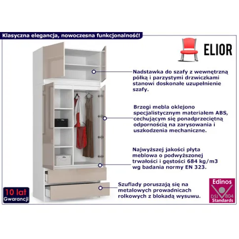 szafa z nadstawka na ubrania ronoti 4x bialycappuccino big