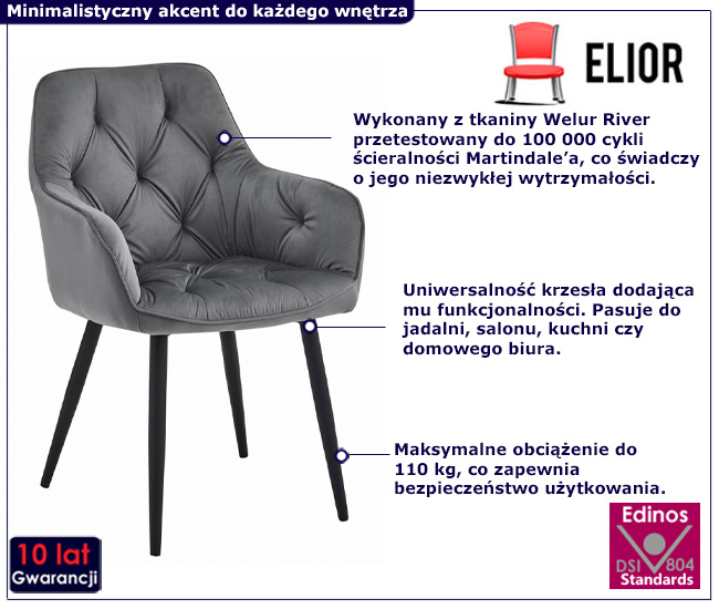 stylowe krzesło welurowe szare Elito