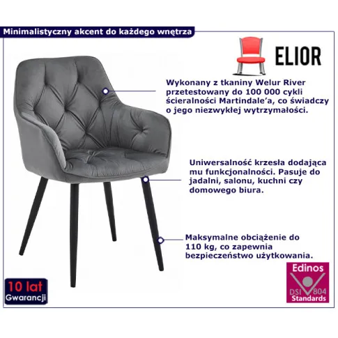 szare nowoczesne krzesło do jadalni Noir