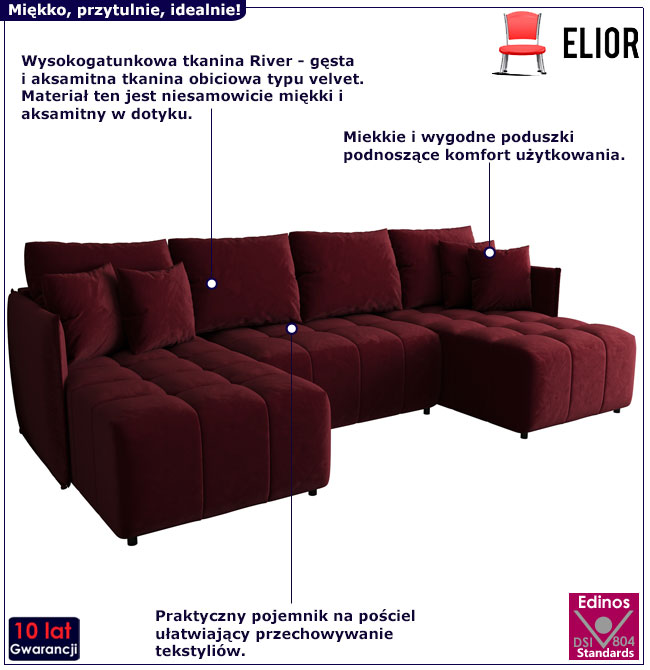 Rozkładana sofa Mesa bordowy