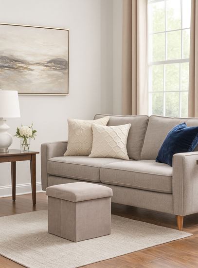 Otwierana bezowa pufa Teni 3X