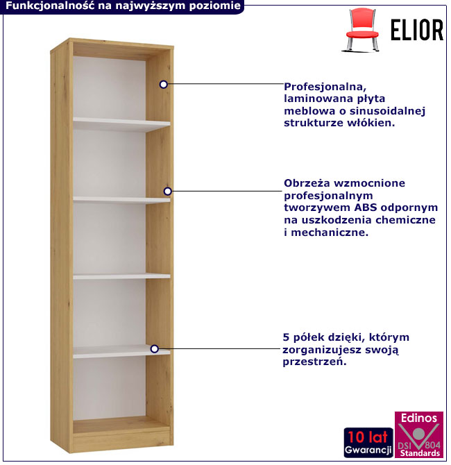 Wysoki regał na książki 50 cm Subtil dab artisan + biały