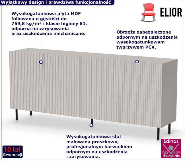 Kaszmirowa komoda ryflowana 180 cm Nomix 5X