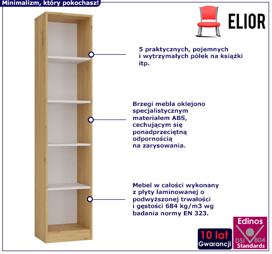 Regał na książki słupek biały+dąb artisan Nidan 2X