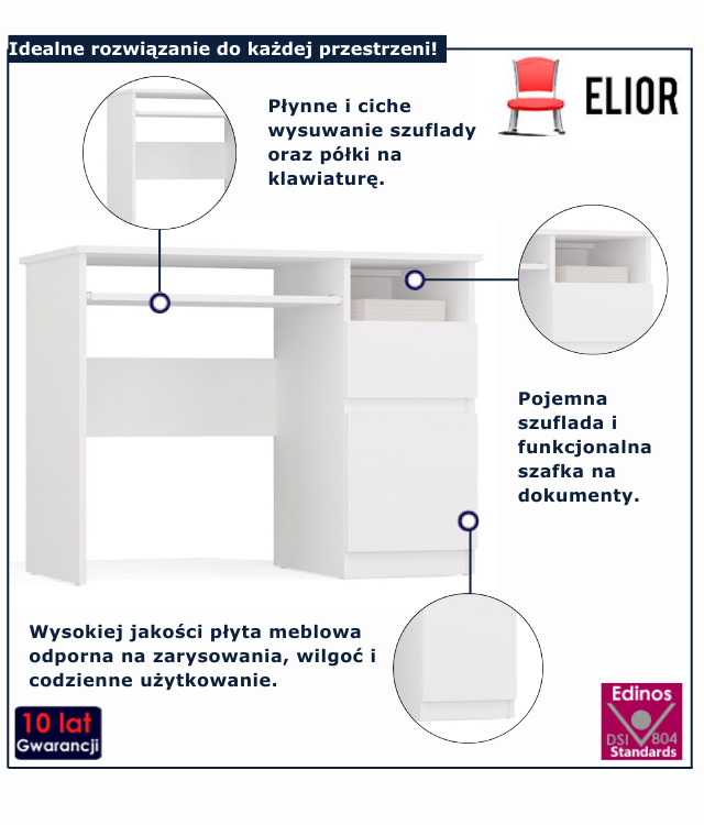 biurko prawostrone Białe urdom 3x