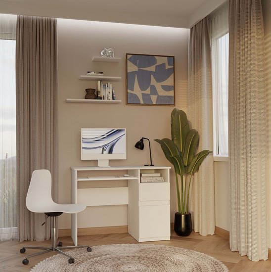 wizualizacja białego biurka Opes 3X