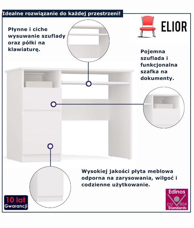 biurko lewostronne Białe urdom 4x