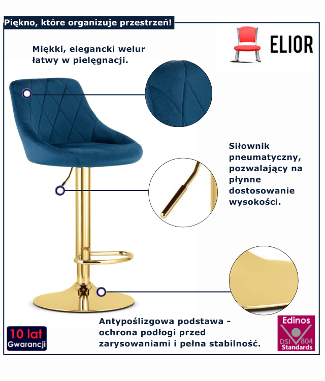 Granatowy hoker barowy Alho