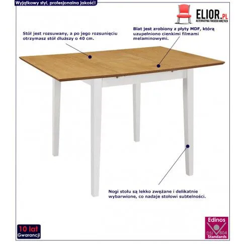 Szczegółowe zdjęcie nr 4 produktu Stół rozsuwany z MDF Noe – biało-brązowy
