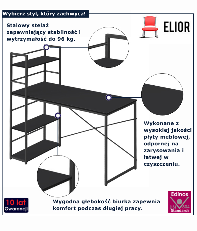 Czarne biurko loftowe Imra 3X