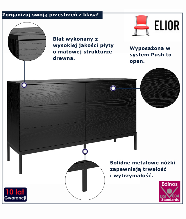 nowoczesna komoda czarna Sabrin 7X
