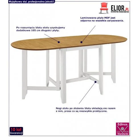 Szczegółowe zdjęcie nr 4 produktu Rozsuwany stół Kores – biało-brązowy