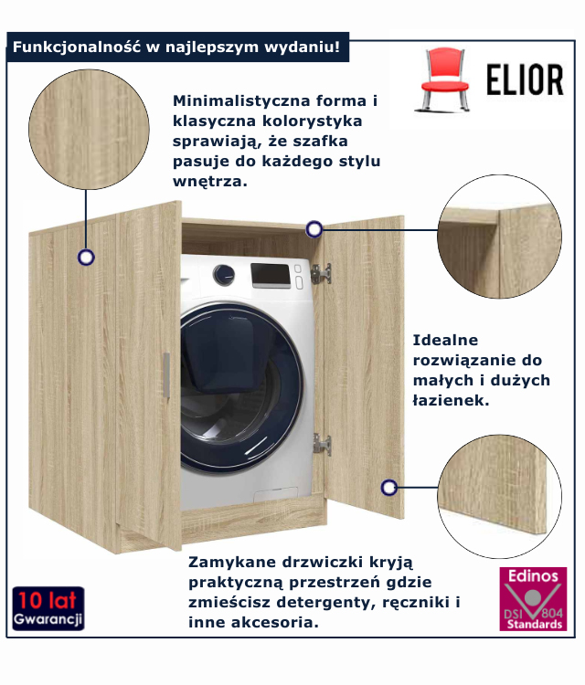 wizualizacja dębowej szafki na pralke