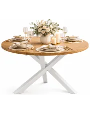 Brązowy okrągły stół ze skośnymi nogami - Eyetes w sklepie Edinos.pl