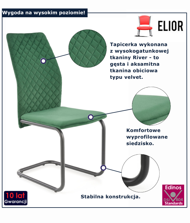 Krzesło zielone do salonu Coria