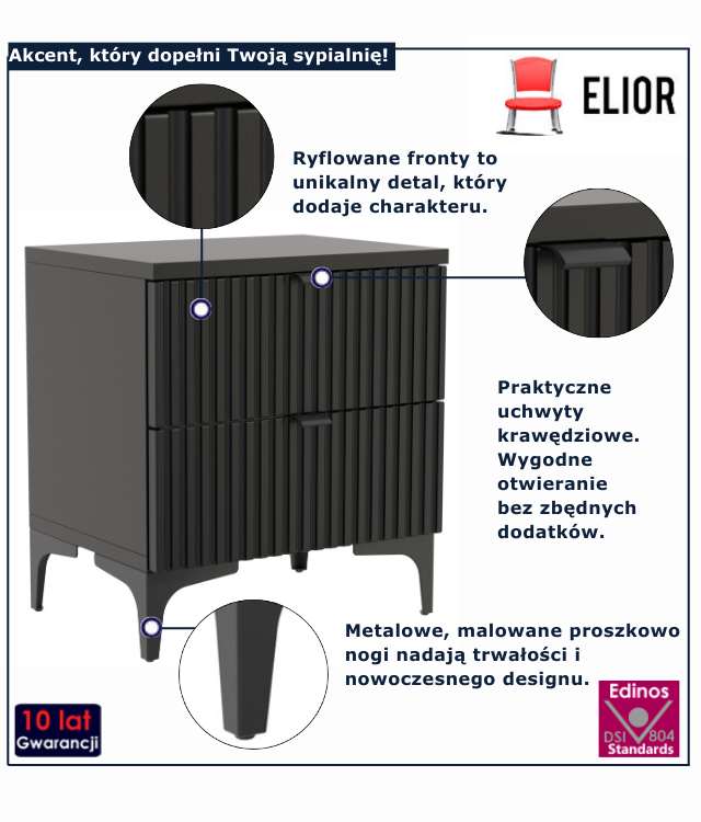 wizualizacja czarnej szafki ryflowanej Mafi 3X