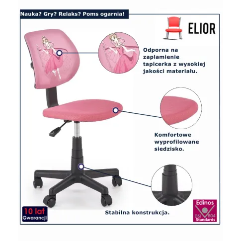 Fotel obrotowy dla dziewczynki różowy Poms