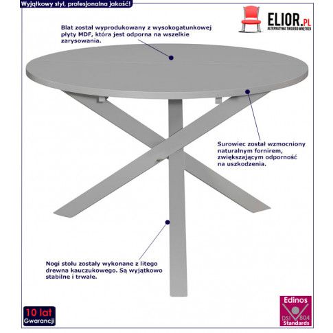 Szczegółowe zdjęcie nr 5 produktu Okrągły stół jadalniany ze skośnymi nogami Emis – szary 
