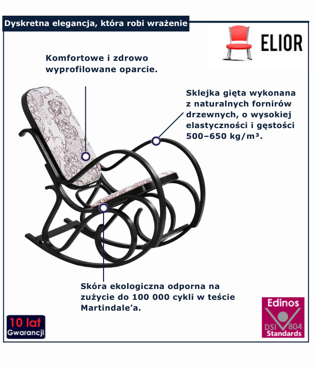 Drewniany fotel bujany tapicerowany ekoskórą Barza olcha