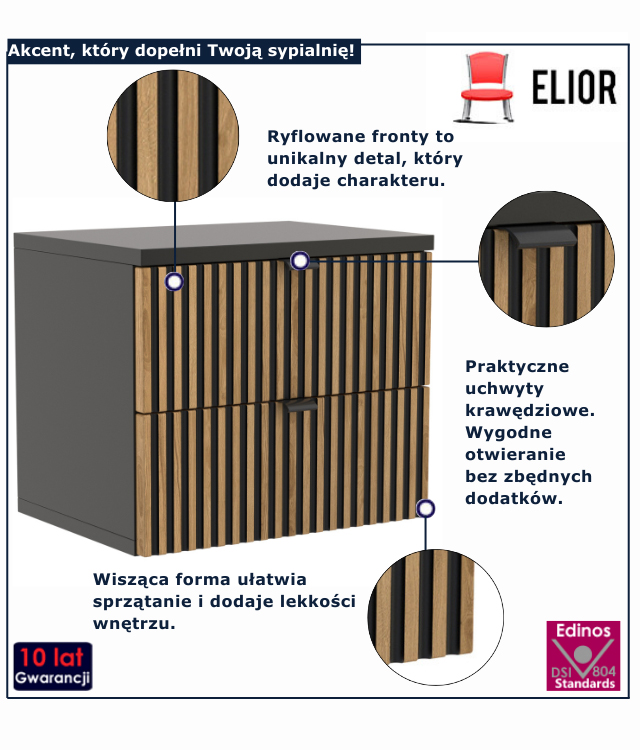 wizualizacja czarnej szafki ryflowanej Mafi 5X