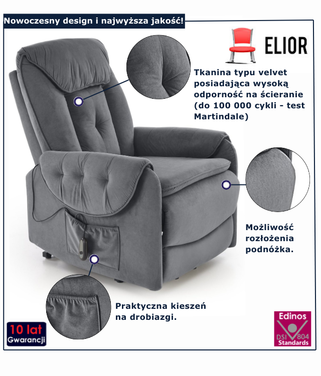 Szary fotel wypoczynkowy Marja