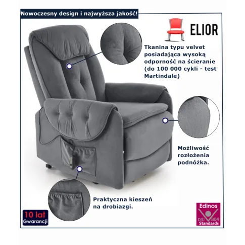 Fotel wypoczynkowy z podnóżkiem szary Comus