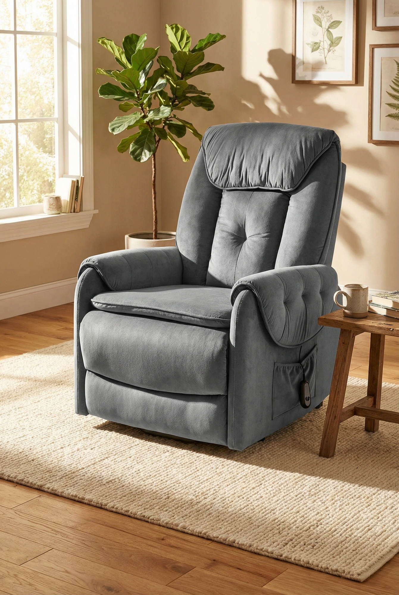 Aranżacja wnętrza z szarym fotelem marja