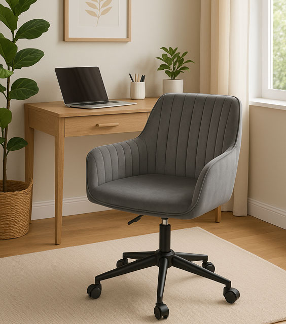 Szare tapicerowane welurem krzesło obrotowe Marcile