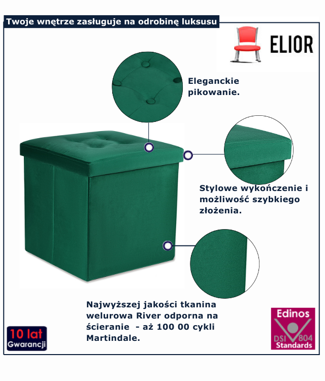 Zielona pufa tapicerowana z pojemnikiem Dalia