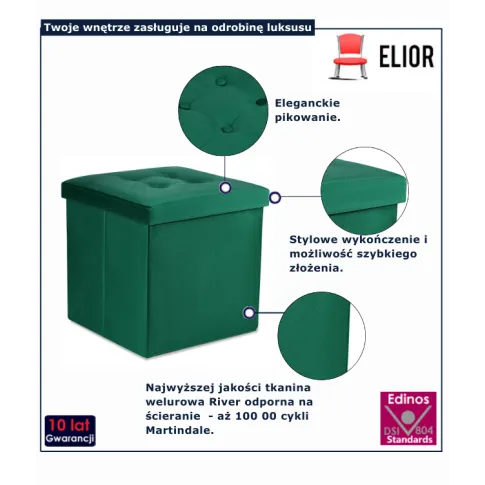 Zielona welurowa pufa z guzikami Wenito