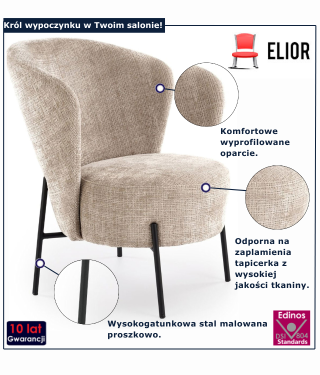 Bezowy fotel wypoczynkowy Dorinos