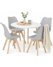 Biały stół + 4 sztuki szarych krzeseł - Lenka 3X w sklepie Edinos.pl