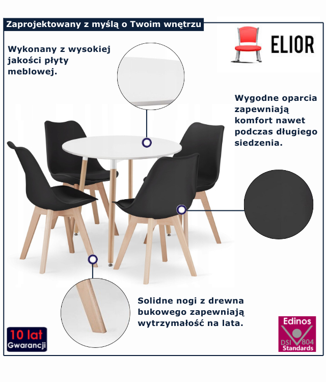 infografika stołu z krzesłami Moreno 4X