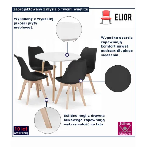 infografika kompletu czarne krzesła biały stół Toller 4X