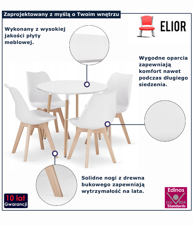 infografika stołu z krzesłami Moreno 5X