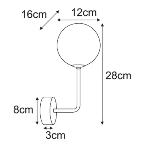 Rysunek techniczny kinkietu J032-Losako