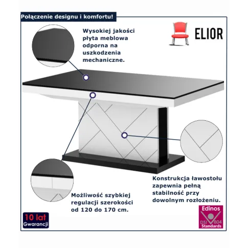 Rozkładana ława czarny +  biały   Curant 3X