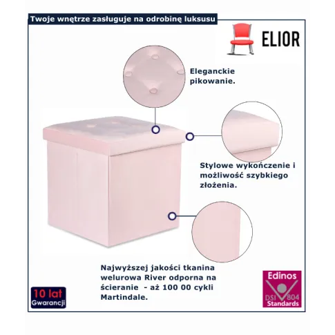 Różowa tapicerowana pufa z pojemnikiem Wenito