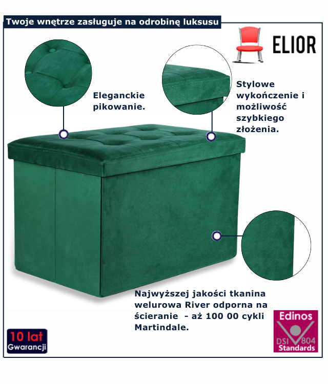 Zielona pikowana welurowa pufa tapicerowana Astros 3X