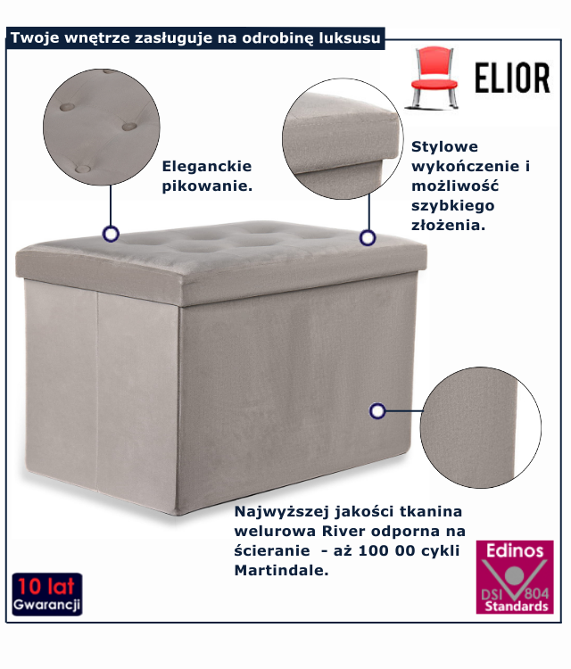 Beżowa aksamitna pufa tapicerowana Dalia 3X