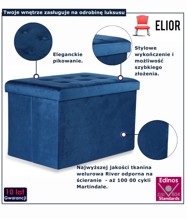 Granatowa aksamitna pufa tapicerowana Dalia 3X