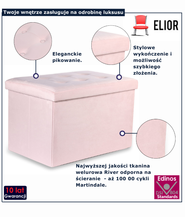 Różowa tapicerowana welurem pufa Dalia 3X