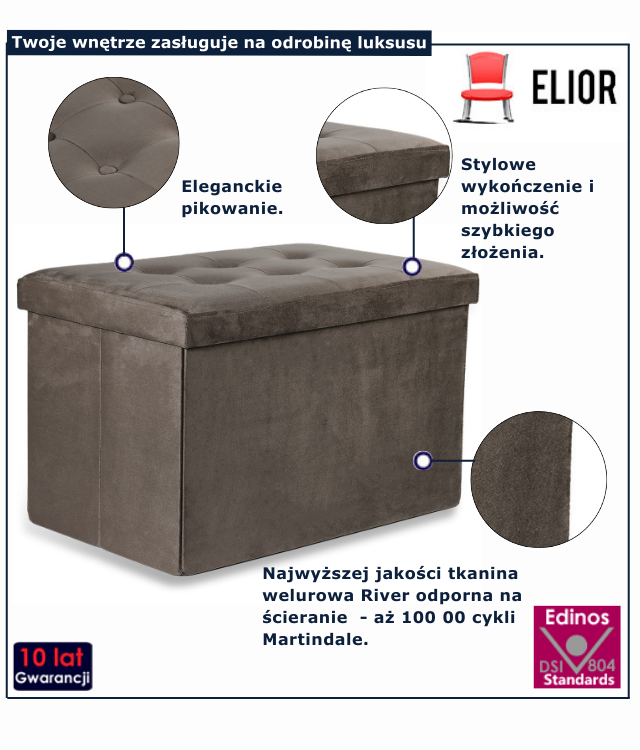 Brązowa tapicerowana welurem pufa Dalia 3X