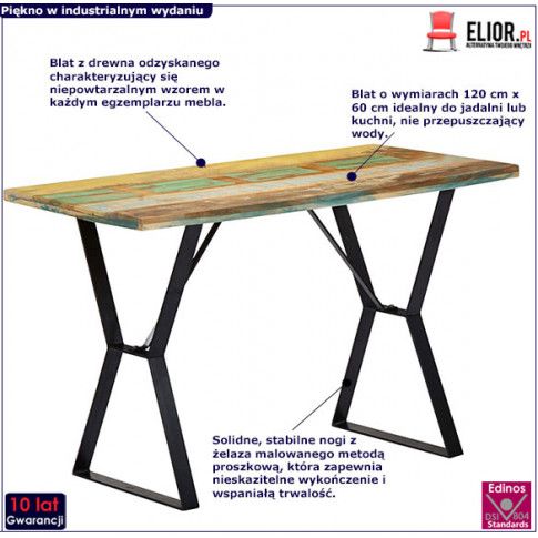 Zdjęcie industrialny stół Cornel 3C - drewno z odzysku - sklep Edinos.pl