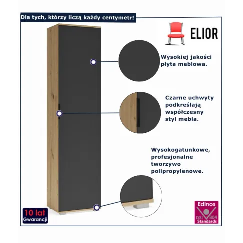 Szafa wąska dąb artisan   antracyt Riwale 3X
