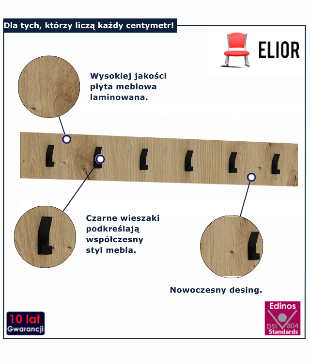 Wieszak ścienny dąb artisan Merable 6X