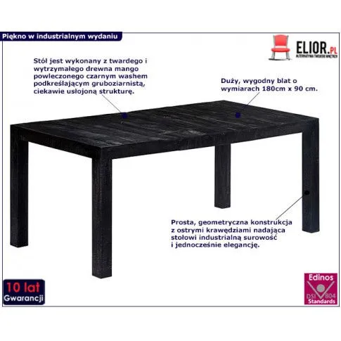 Zdjęcie industrialny stół Penne 2C - czarny wash | Edinos.pl