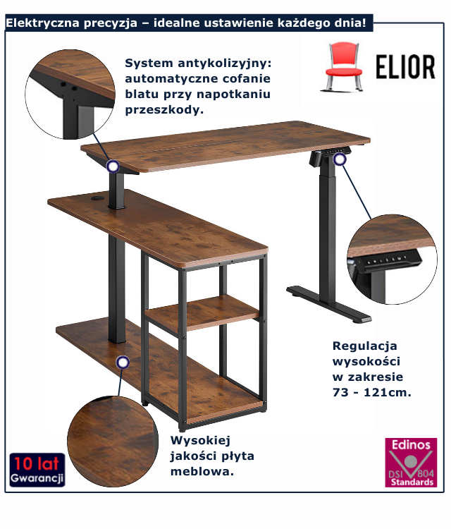 Biurko rustykalny brąz do pracy Craftes