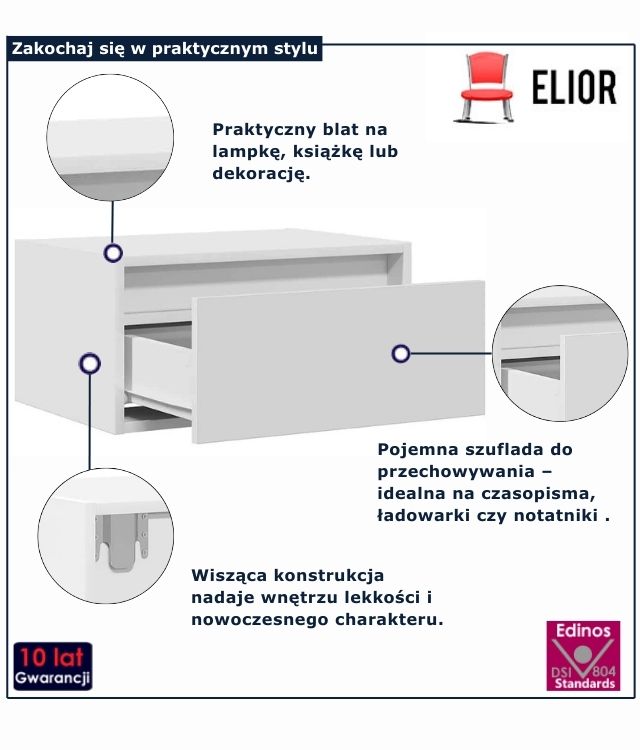Biała szafka nocna wisząca Nikor