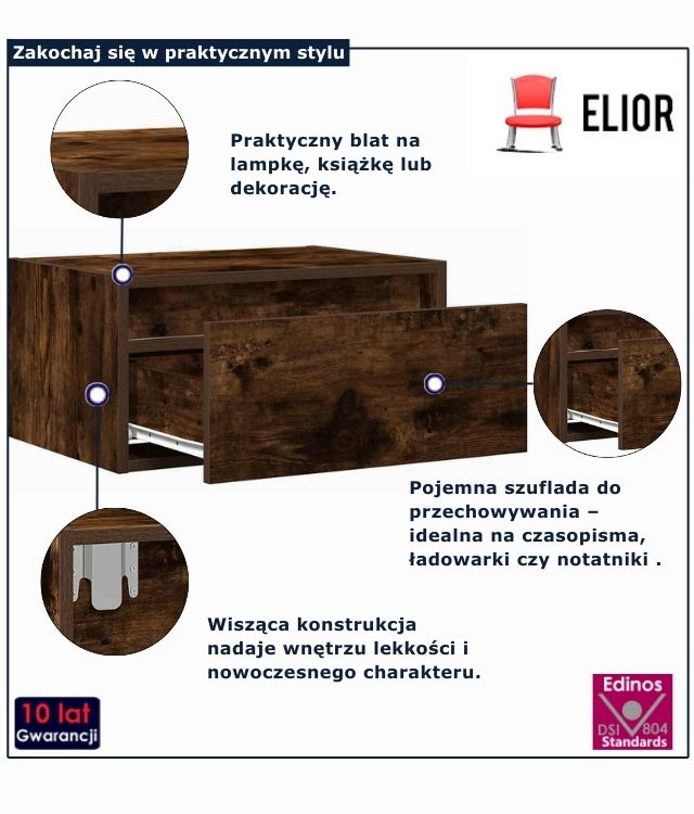 Szafka nocna przydymiony dąb Noria